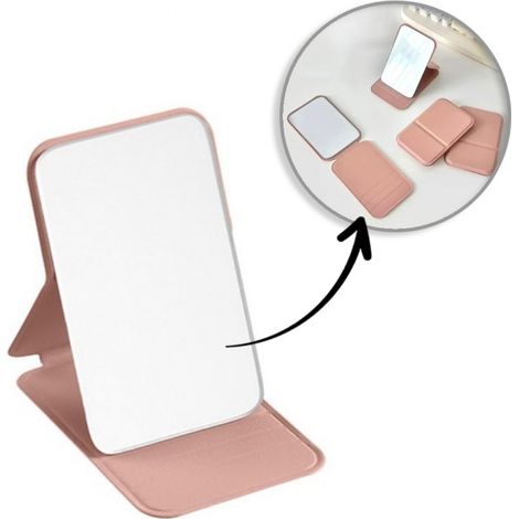 Specchietto cosmetico in ecopelle, apribile, da appoggio, per borsetta rosa L17R