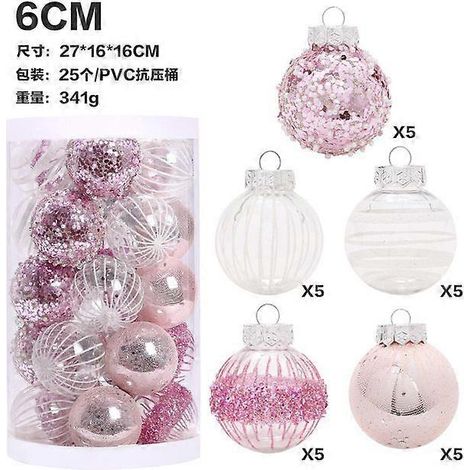 Décoration de Noël : Boules peintes en PET rose et blanc (25 pièces) - Idéales pour sapin, restaurant, salon, maison ou fête. (1/5)