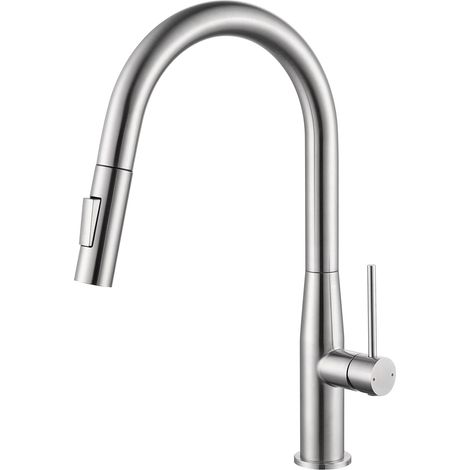 CECIPA Küchenarmatur mit hohem Auslauf und Ausziehbrause, 360° drehbar Küchenarmatur mit Ausziehbrause, 40 % wassersparender Sprudelstrahl, einfache Installation, Edelstahl 304 (1/5)