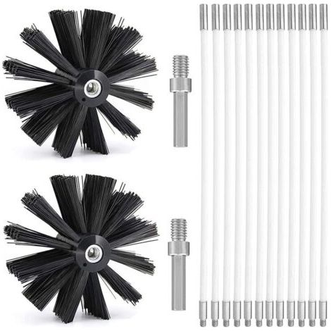 Brosse De Nettoyage Pour Cheminée 150mm Avec 15 Tiges Flexibles Et 2 Têtes, Outil Pour Conduit, Évent Sécheuse Et Poêle À Bois
