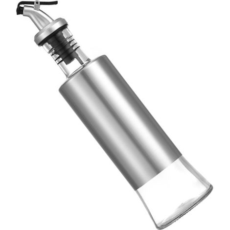 Bouteille d'huile en verre avec coque en acier inoxydable, presse de cuisine, fournitures de stockage de Condiments contrôlables S. (1/5)