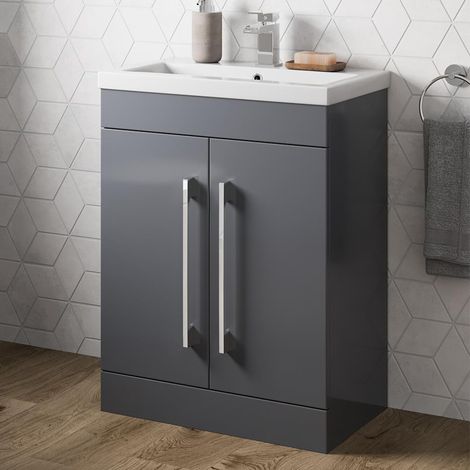 600mm Bathroom Vanity Unit Basin Cabinet Unit Grey Modern Stylish (1/8)