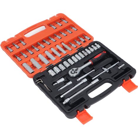 Ensemble 53 pièces clés à douilles 1/4 pouces avec cliquet, rallonges, outil combiné pour réparation maison et auto (1/5)