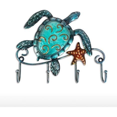 Crochet Porte de Tortue Crochets Porte-clés en Fer Crochet décoratif Crochet Cintre avec 4 Crochets Déco Murale Métal Bleu (1/5)