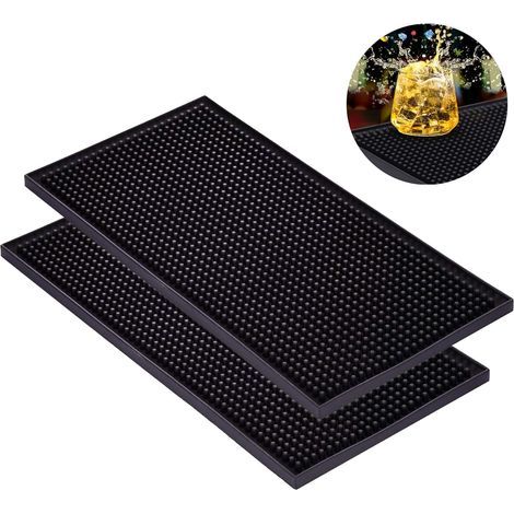 Set mit 2 Gummimatten für Bars, 30 x 15 cm, Geschirrtrockenmatten, Kaffeematten, auslaufsichere Matten, schnelltrocknende Matten für Bars, Küchen, Cafés, Restaurants, Arbeitsplatten (Schwarz) (1/5)