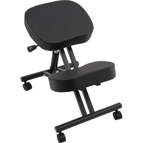 Chaise à genoux ergonomique – Correcteur de posture pour bureau et maison – Tabouret genoux réglable en hauteur – Soulage la pression sur le dos – Structure de métal – 4 roulettes avec freins – Noire (1/5)
