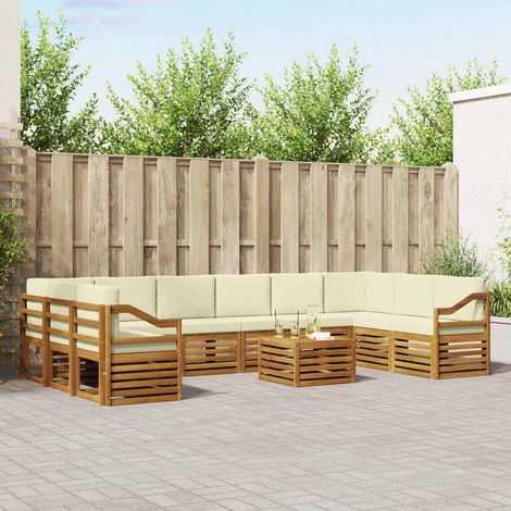 Ecksofa Set mit Kissen 11 pcs Natur und Creme Massivholz Akazie (1/5)