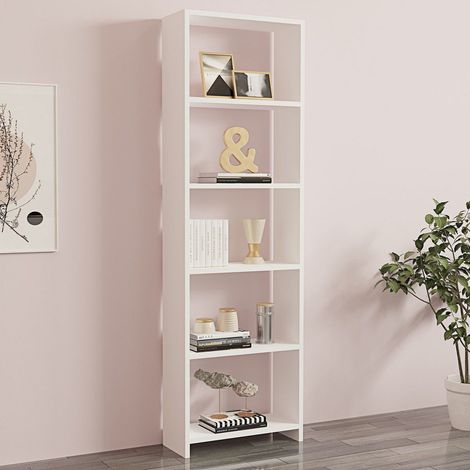 Bücherregal Piubega, 5 Etagen Bibliothek, Freistehend, Vertikale Struktur, 50x20x160h cm Weiß (1/5)