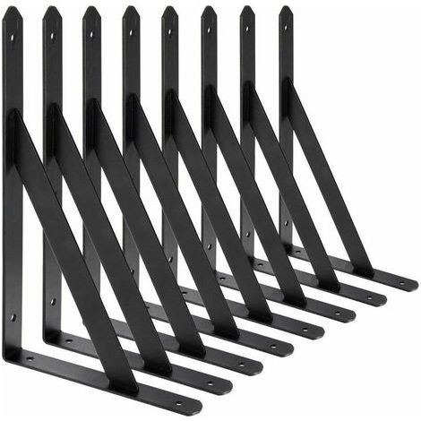 Staffe per mensole a muro, 8 staffe triangolari in acciaio a 90 gradi, staffe per mensole da 200 mm x 120 mm, supporto angolare (nero)