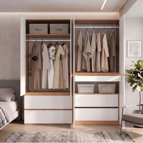 Armoire penderie 6 portes 180x50x200 cm MDF blanc décor chêne artisan pour chambre - CHICFURN (1/5)