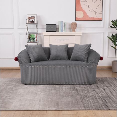 Divano 2 posti 163x93x68 cm in tessuto a coste grigio scuro, seduta avvolgente - MEUBLIV (1/5)