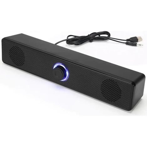 Barre de son gaming sans fil, Bluetooth 5.0, RGB, 6 W, USB, prise jack 3,5 mm, noir, enceinte multimédia (1/4)