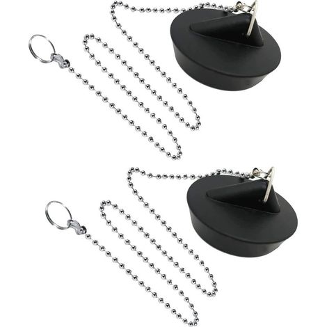 2 Pièces Bouchon de Lavabo Caoutchouc avec La Chaîne à Billes Bouchon, Bouchon d'évier Universel en Acier Inoxydable avec Crochet pour évier de (1/5)
