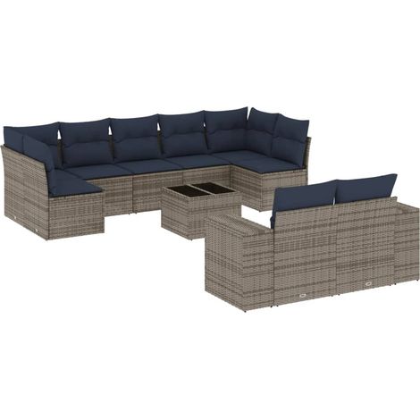 Maison Exclusive - 10-teiliges Gartensofa-Set mit Kissen, grau, P (1/5)