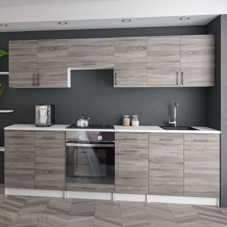 Moderne Küchenzeile LECO 240 cm in Dunkel Sonoma – funktionales Design für jede Küche (1/3)