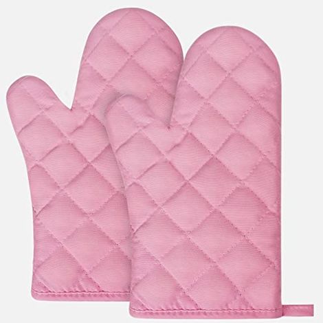 Guanti da forno, 1 paio di guanti da cucina in cotone, guanti da forno lavabili, guanti da cucina antiscivolo, guanti da cucina resistenti al calore per cucinare, barbecue, cottura al forno (rosa)