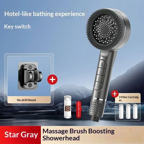 (Ensemble gris 2 pièces) Pommeau de douche multifonction à 4 modes de pression, réglable, avec large jet et fonction massage, accessoire de salle de bain (1/5)