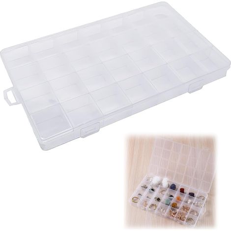 Boîte Rangement Plastique, Petite Boite 28 Compartimentée Transparente, Idéalepour Perles, Bijoux, Visserie, Peche, Boucles, Organisateur Petites Pièces