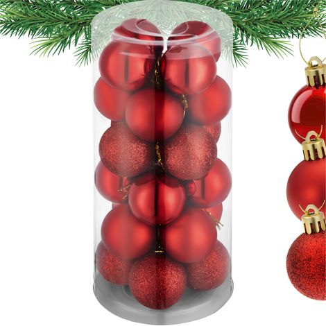 Lot de 24 boules Noël rouge mate brillant/pailleté polypropylène (1/5)