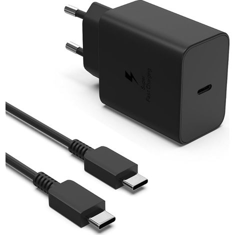 Câble de charge rapide USB C 45 W avec câble de type C pour Samsung S24 S23 S22+ S22 S21 S20 FE, Note10+/ 20 Ultra, Galaxy S10+ S9 S8 S7 A53 A54 A53 A52 A51 A50 A34 A34 3 A23. Chargeur secteur rapide (1/5)