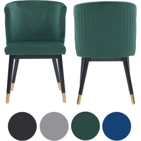 Set of 2 Green Sofina Modern Velvet Dining Chairs with Tufted Back - Wooden Frame & Gold-Tipped Rubberwood Legs (1/5)