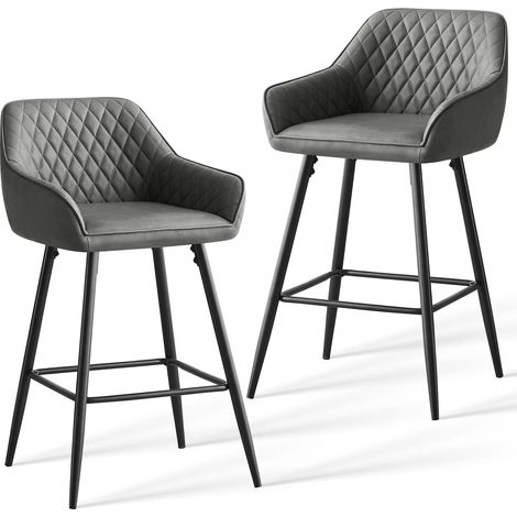 JYMTOM Lot de 2 tabourets de bar chaises en Cuir,Siège rembourrée, pieds en métal,tabouret. chaises à manger, bars, jambes métalliques - Gris PU