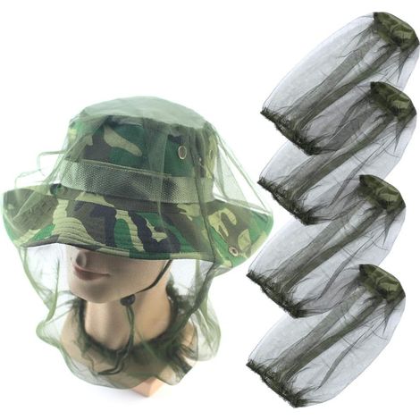 Filet de Tête de Moustique, 4 pièces Mosquito Head Net Moustiquaire Hat, Apiculture Hat Visage Couvre Chef de Maille, Beekeeper Anti Mosquito Hat pour Rucher, Pêche, Protection des Amateurs (1/5)