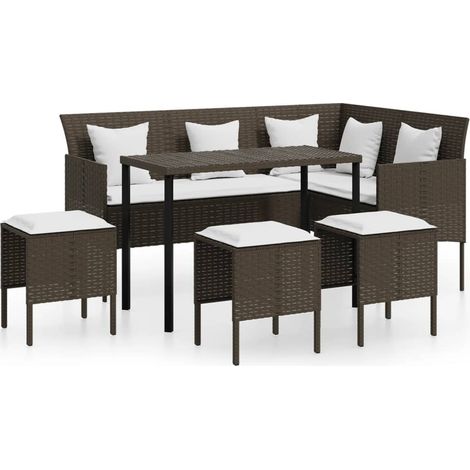 Vidaxl – Couch sofa set for 5 – Brown PE rattan with cream white cushions – L-shaped design – Lightweight and weather-resistant (1/5)