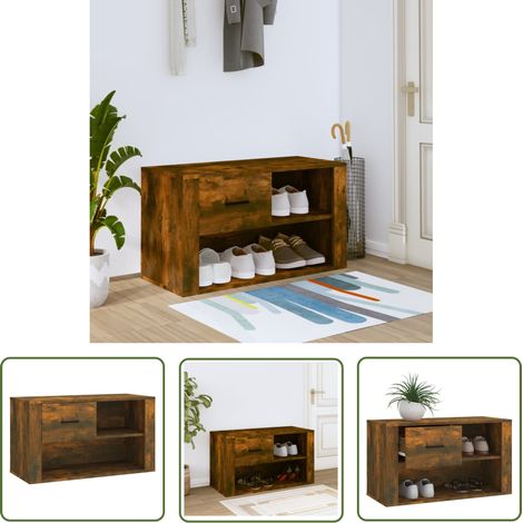 The Living Store Schuhschrank Räuchereiche 80x35x45 cm Holzwerkstoff - Schuhschrank - Holzwerkstoff Möbel - Garderobe - Flurmöbel - Schrank (1/5)