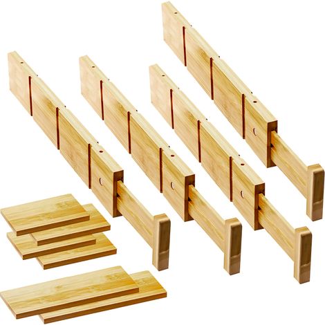 Séparateurs de tiroirs en bambou avec inserts pour vêtements, séparateurs de tiroirs réglables pour cuisine, organisateurs d'ustensiles extensibles, organisation pour la maison, le (1/5)
