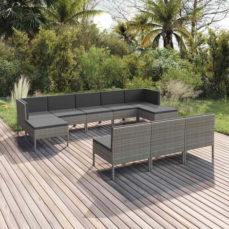 Salon de jardin 10 pcs Ensemble Table et Chaise de Jardin - avec coussins Résine tressée Gris BV611244 - BonneVie (1/5)