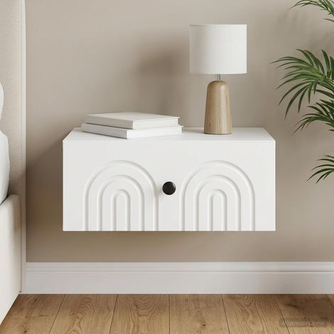 Table de chevet murale avec tiroir en bois d’ingénierie blanc 49 x 34,5 x 20 cm, 8.4kg - PANGIVO (1/5)