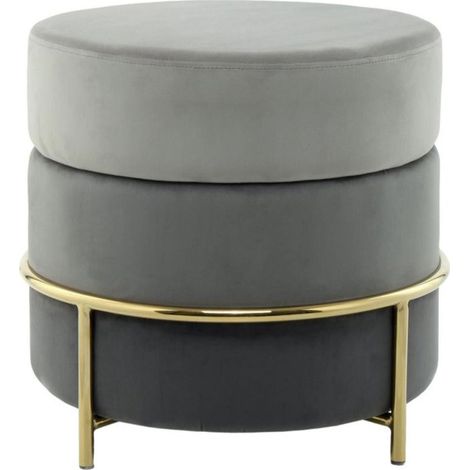 Pouf Rond Design en Velours "Matilda" 48cm Gris