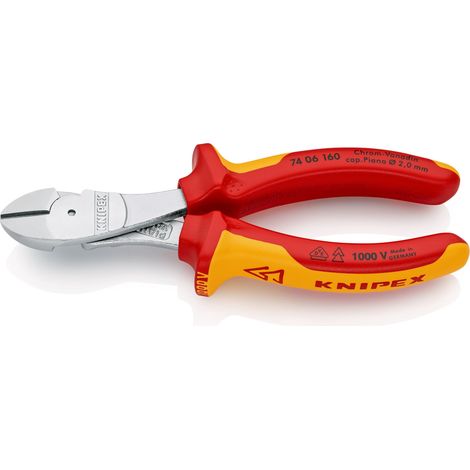 KNIPEX 74 06 160 SB High Leverage Diagonal Cutter insulated with multi-component grips, VDE-tested chrome-plated 160 mm