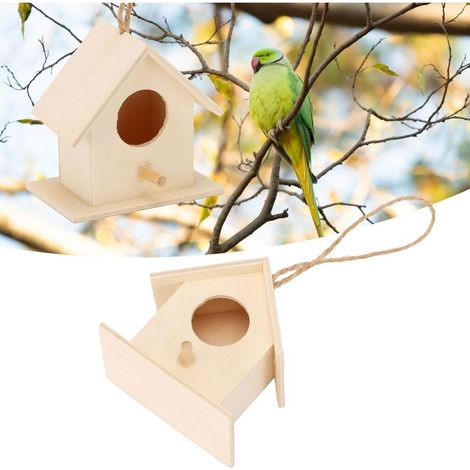 Maison à oiseaux Ensemble de 4 nichoirs en bois naturel pour jardin décoratif DIY avec crochet de suspension Dimensions compactes pour petits oiseaux (1/5)