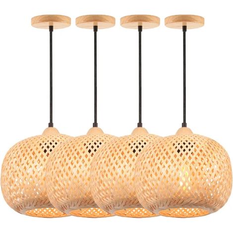 4pcs Rétro Suspension Luminaire Industrielle - Bambou - Ø25CM (1/5)