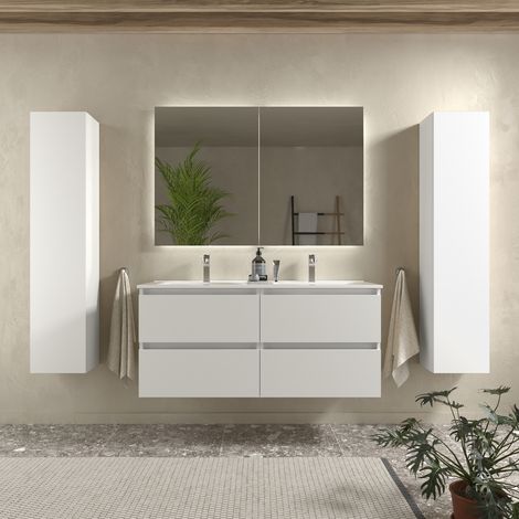 Mueble de baño Bequia 120 cm Blanco Mate con Lavabo de porcelana (1/7)
