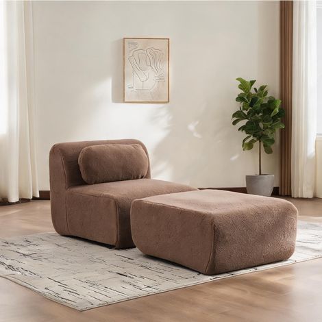 Canapé fixe 3 places en tissu chenille camel 200 cm en chenille (1/5)