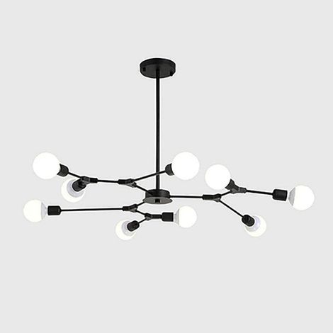 Lampada a sospensione E27 in stile industriale, ideale per soggiorni e altri ambienti, lampada da soffitto creativa, minimalista e moderna, nera - 9 lampadine (1/5)