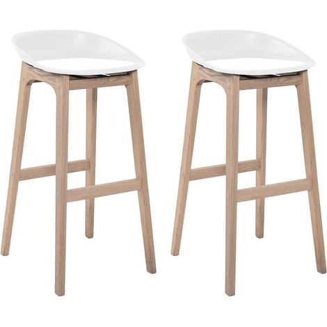 Mob-In – Tabouret de bar RIVA 75 cm – Structure en chêne massif – Assise ergonomique en plastique – Repose-pieds intégré – Pour îlot central (1/6)