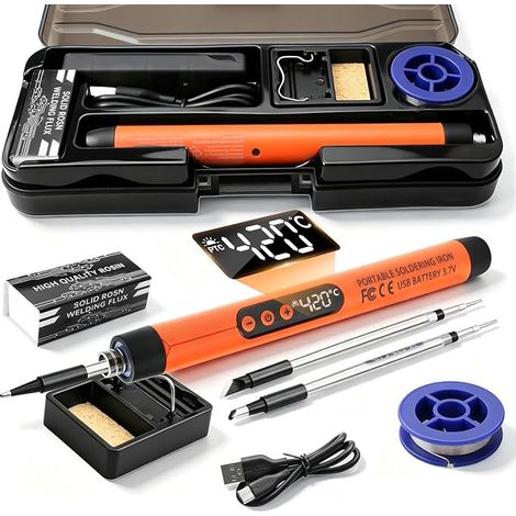 Rechargeable Cordless Soldering Iron Electronic Soldering Kit Adjustable Temperature 260-420℃ with LCD Display, 3 Tips, Portable Soldering Pen for Circuit Board Electronic Repair DIY Repair (1/5)