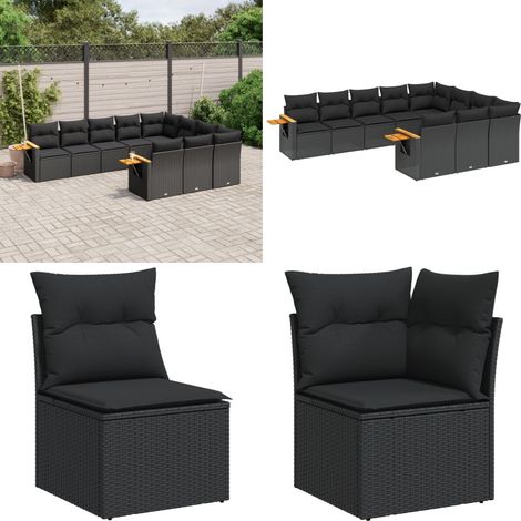 10-tlg. Garten-Sofagarnitur mit Kissen Schwarz Poly Rattan - Gartensofas - Outdoor Möbel - Lounge Set - Gartenlounge - Rattan Gartenmöbel - Home & Living (1/5)