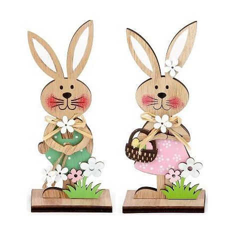Décoration de Lapin de Pâques en Bois - Statue Lapin de Paques - Décoration Pâques à Poser (A-2 pièces) (1/5)