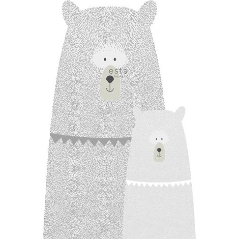 papier peint panoramique ours mère et enfant gris clair - ESTAhome (1/5)