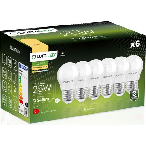 6 lampadine LED E27 a sfera P45 2,5W = 25W 249lm 3000K Luce calda 180° (1/5)