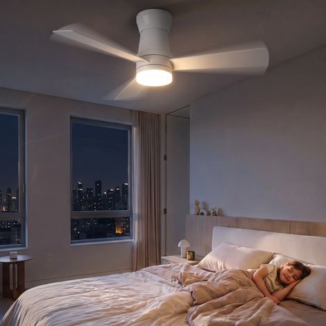 Ventilador de techo moderno de 132 cm con iluminación LED - Motor turbo de 6 velocidades, ultrasilencioso de 30-45 dB, función reversible verano/invierno, temporizador y mando a distancia - Blanco (1/4)