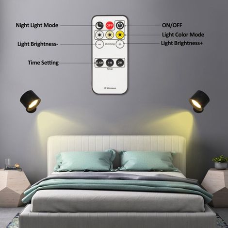 1 unité. Couleur : Noir. Matériau : ABS. Applique murale LED, télécommande tactile, chargement USB, orientable.