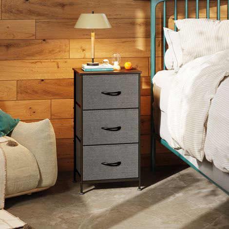 Commode WLIVE à 3 tiroirs en tissu, meuble de rangement avec plateau en bois et structure en acier, idéal pour la chambre, le salon ou la chambre d'enfant, gris. (1/5)