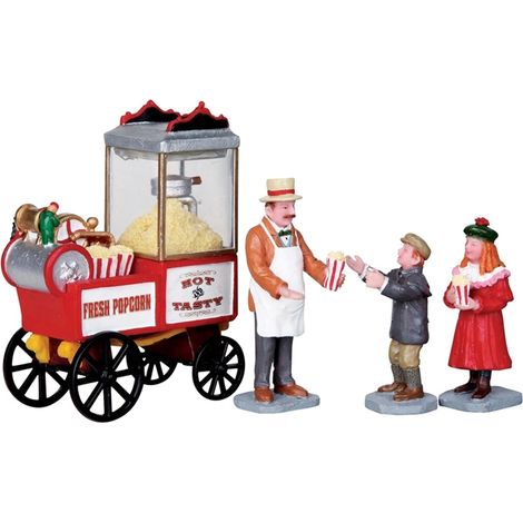 Statuetta venditore di PopCorn set 4 decorazione per presepe e villaggio di Natale in poliresina