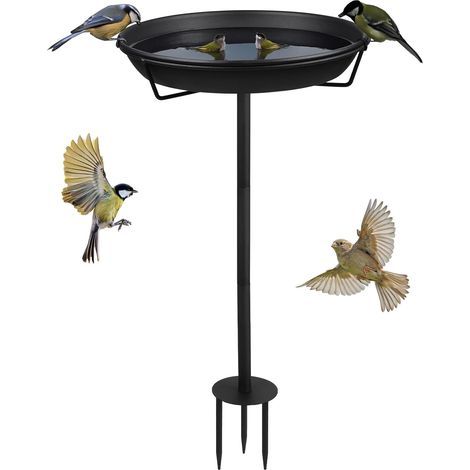 Bain d'oiseaux Abreuvoir Oiseaux Exterieur, 30 × 82 cm, Robust Fontaine pour Oiseaux pour Oiseaux Sauvages, Décoration pour Jardin (Noir) (1/5)